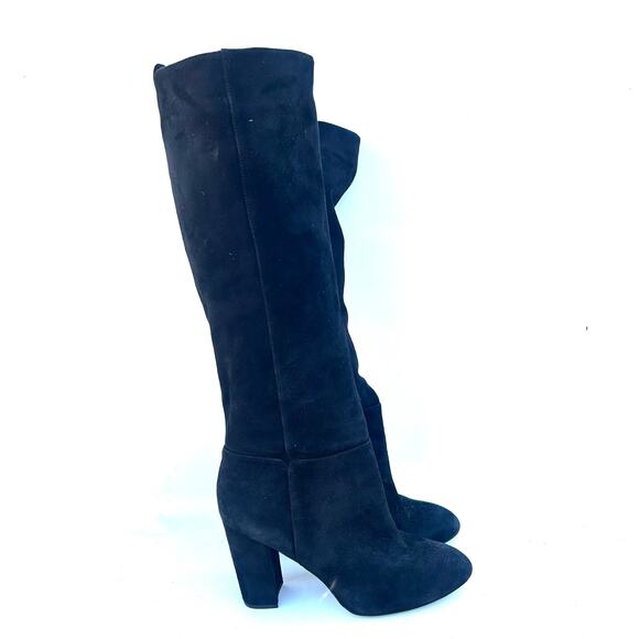 Sam Edelman Caprice Black Suede Knee-High Boots Tall Chunky Heels 10 - Picture 2 of 10